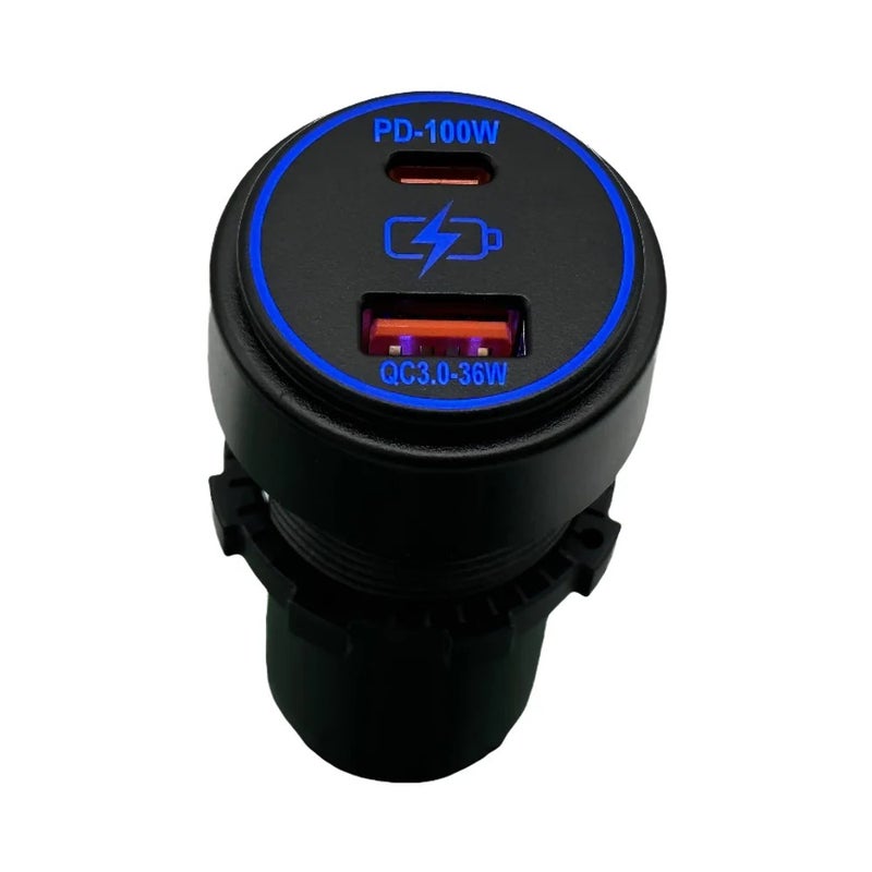 Bluejw PD 100W Dual USB Car Charger Adapter - Type-C & USB-A - Waterproof, Blue LED, Buck-Boost Converter for Car, Truck, RV, Marine - Automobile Charger - Image 5
